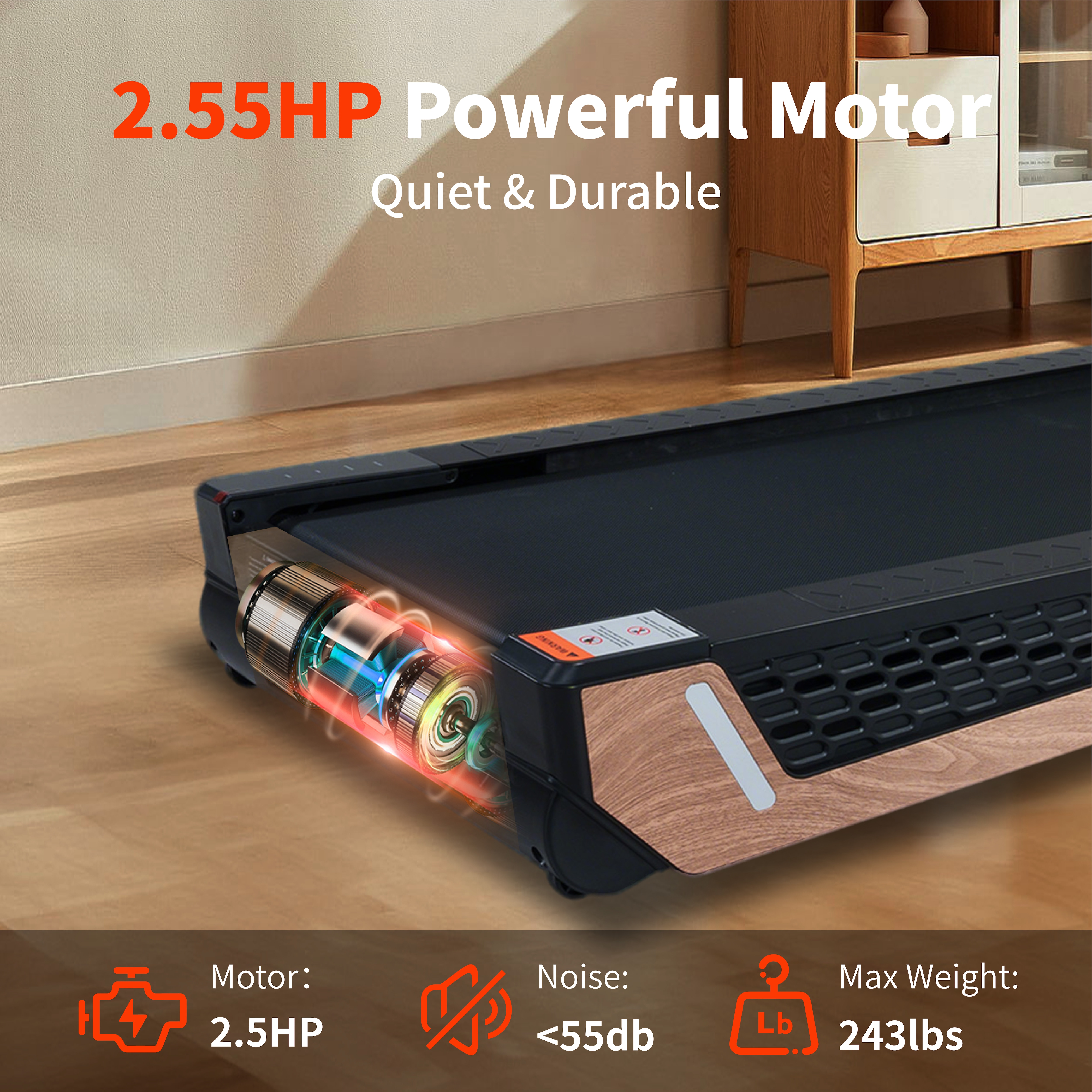 8° Incline Walking Pad Treadmill - Portable Compact Treadmills Under Desk Treadmill, Incline Treadmills For Home Office, Upright Stand, 2.55HP Portable Treadmill With 220 Lbs Capacity,LED Display._voghion.com